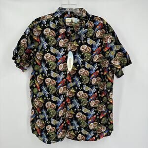 High Surf Mens Hawaiian Shirt Size 2X‎ Parrot Coconut Tropical Aloha Button Up